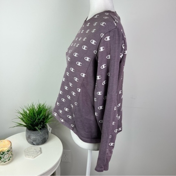 Champion Logo All Over Print Sweatshirt womens purple white size small - Picture 5 of 10